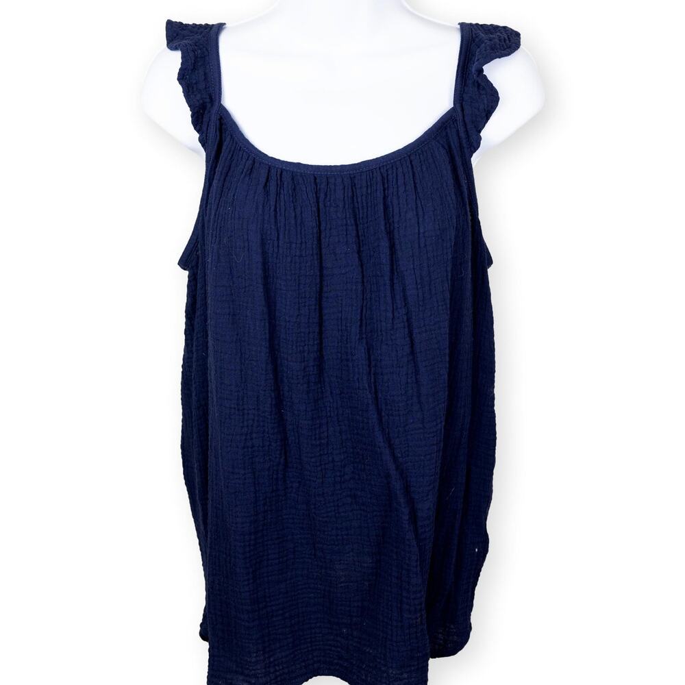 BeachLunchLounge Navy Blue Sleeveless Ruffle Blouse S NWOT